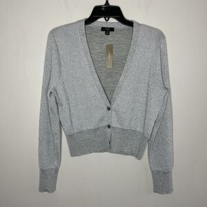 J.CREW Cardigan Womens Medium Metallic Crop Sweater NEW Silver Wool Blend BD616
